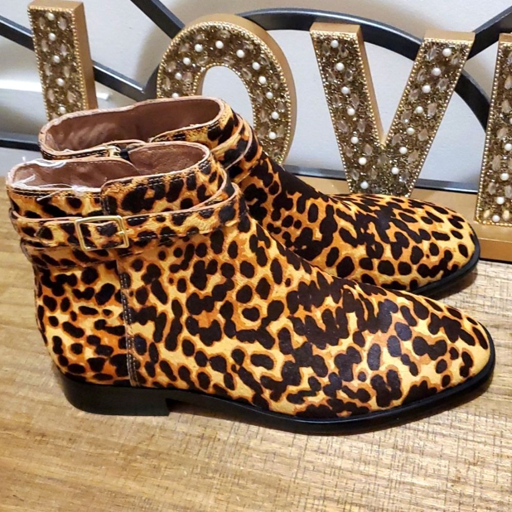 J. Jill Melodie Women's Tan Camel Leopard Print Calf Hair Zip Up Booties Sz 6.5 - Picture 6 of 11